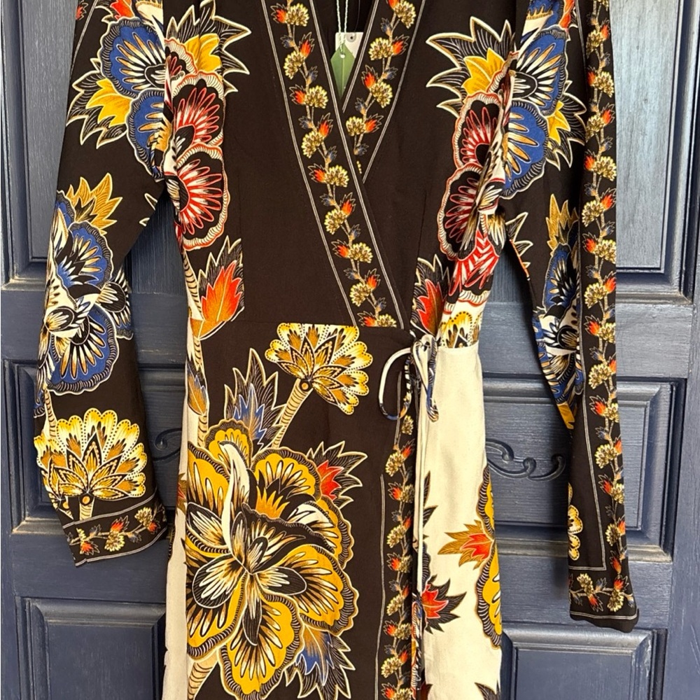 Anthropologie Farm Rio FLORAL WRAP Mini Dress Long-Sleeve M NWT girl boss NWT